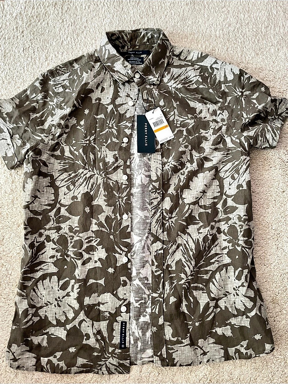 Perry Ellis Men's Linen Floral Button Down NWT